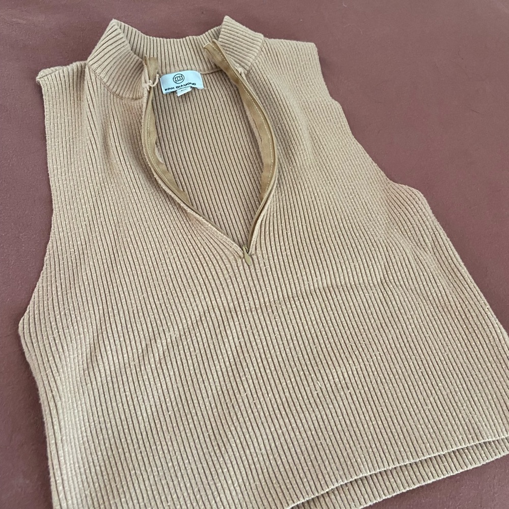 Cropped half zip racer back sweater